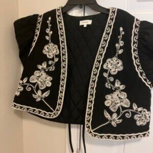 Boden black with ivory embroidery sleeveless vest with front ties. Worn once.